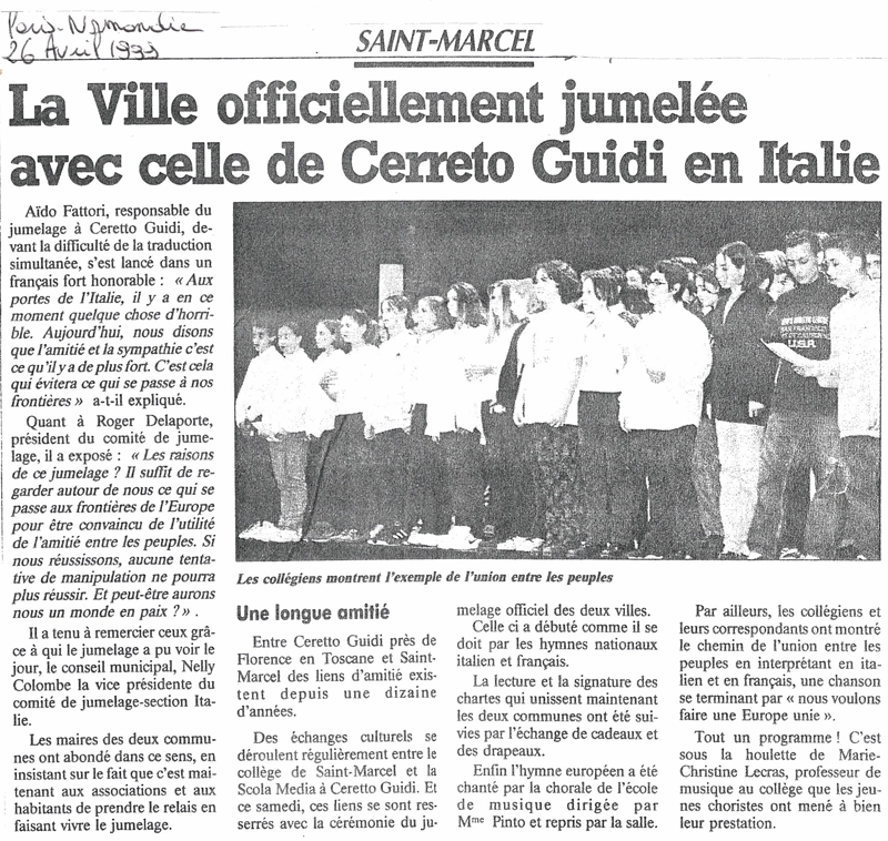 La ville officiellement jumelée avec celle de Cerreto Guidi en Italie