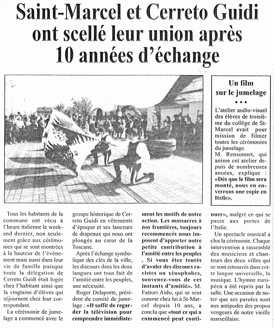 Saint-Marcel et Cerrreto Guidi ont scellé leur union après 10 années d'échange