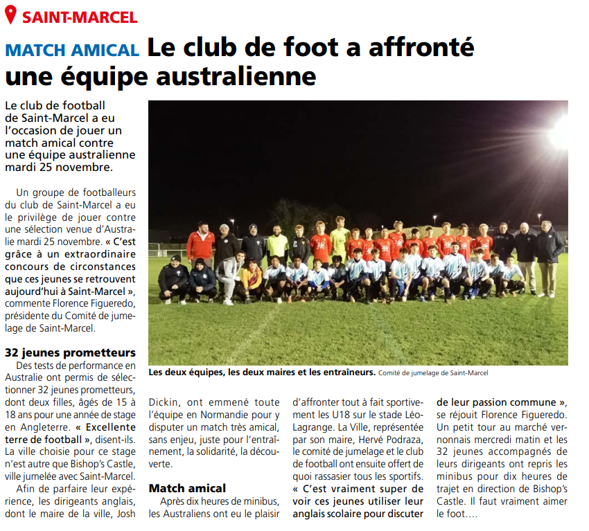 Le démocrate : Le club de foot a affronté une équipe australienne